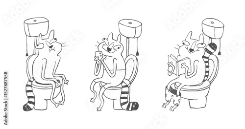 Sarcastic Comic Cats Hand-Drawn Doodle Style with Humorous Expression