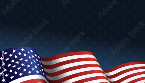 American flag waving in the wind on a transparent background. Banner for Independence Day 4th of July, Memorial, Veterans Day, freedom and democracy celebration.