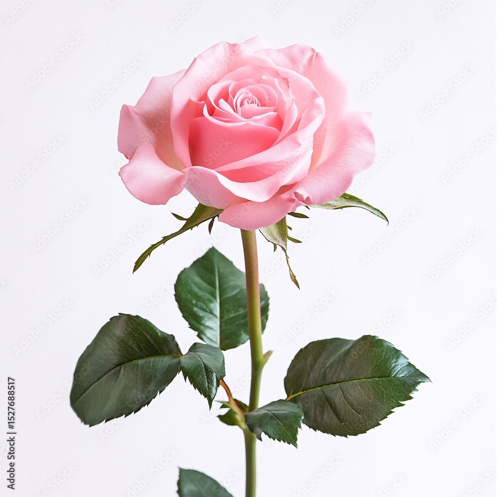 Obraz premium Beautiful Blooming Pink Rose Flower: Clean Studio Shot for Gifts, Declarations, and Special Occasions.