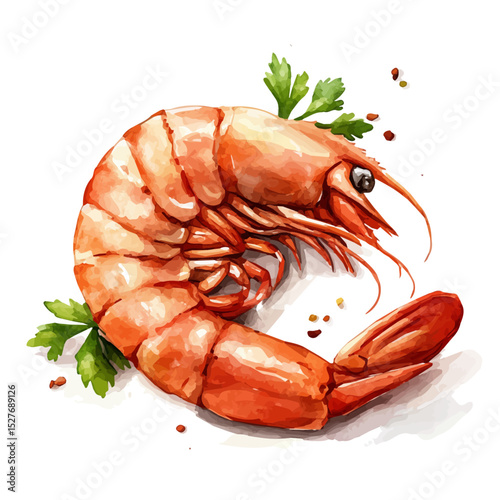 watercolor vector of Garlic Shrimp, high quality, isolated on a white background.
