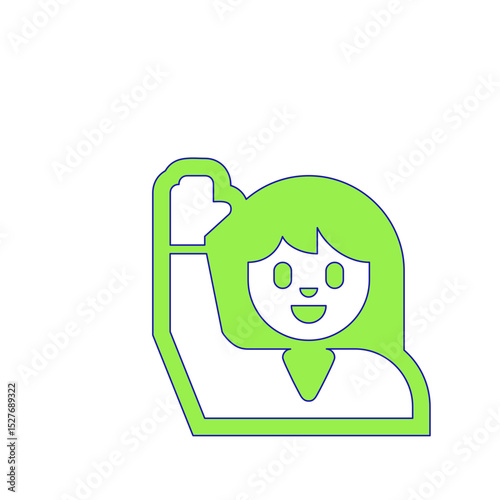 Happy Woman Raising Hand in Greeting or Question