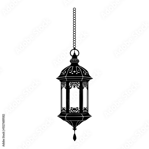 Hanging lantern black logo silhouette vector.
