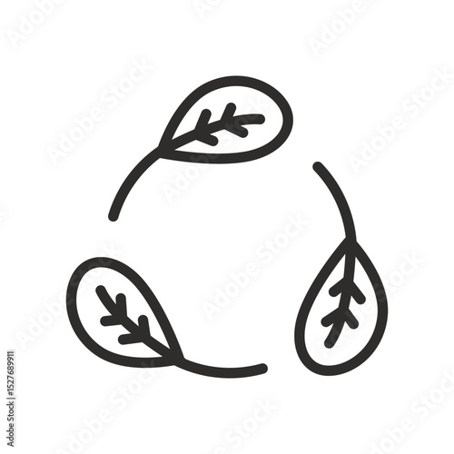 biodegradable icon, recyclable biopackage, leaf recycling, organic recycling icon, linear vector illustration, simple symbol