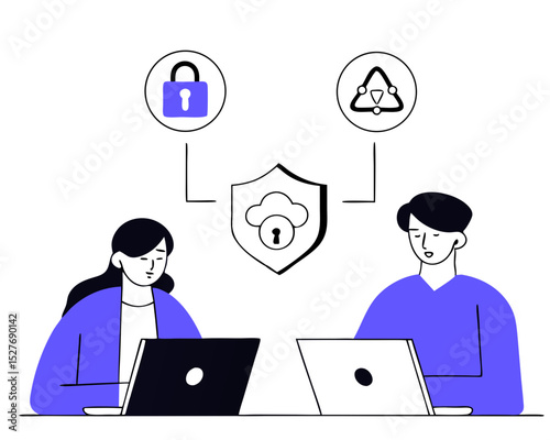 Data administrator. Cyber or web security specialist. Digital data protection and safety. Modern technology and virtual crime. Protection information in internet. Modern flat illustration