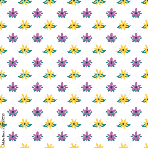 Wallpaper Mural Seamless Pattern of Colorful Flowers in Purple, Yellow, and Green Torontodigital.ca
