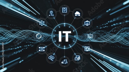 Representation of the information technology ecosystem, highlighting data-driven services, digital communication, and enterprise infrastructure connectivity.