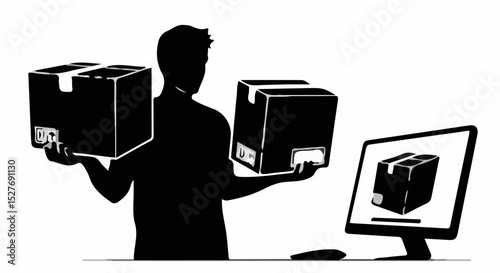 E commerce and Online Business Silhouette Illustrations Online Shopping Digital Marketing Remote Work Dropshipping Logistics Startup Pitching and More Concepts Silhouettes