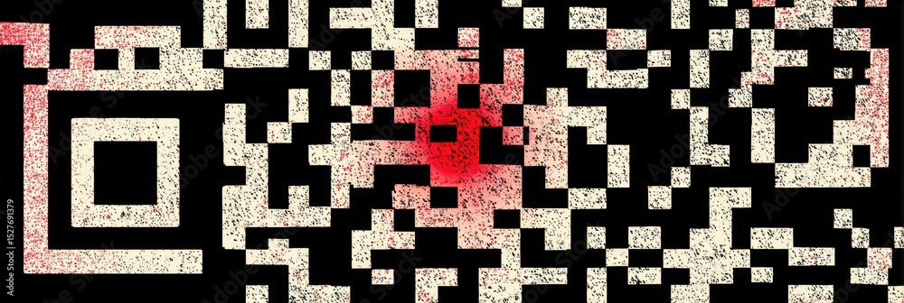 Fototapeta premium Corrupted QR Code With Red Highlight Against a Clean Upper Layout, Showcasing a Unique Design for Digital Information Display