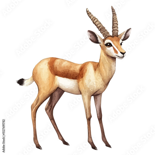 Gazelle, watercolor painting vector, high quality, isolated on a white background.