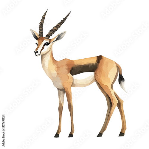 Gazelle, watercolor painting vector, high quality, isolated on a white background.