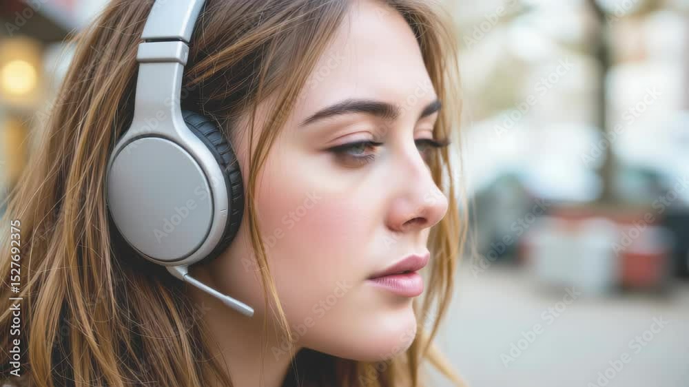 Young woman wearing headphones, immersed in sound. Young woman wearing headphones, immersed in sound.
