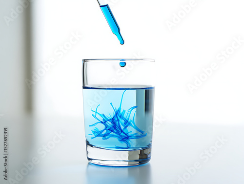 Methylene Blue Dye Dropped into Glass of Water photo