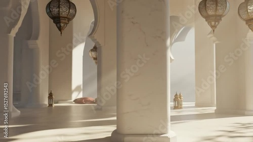 Elegant interior with arched openings and lanterns