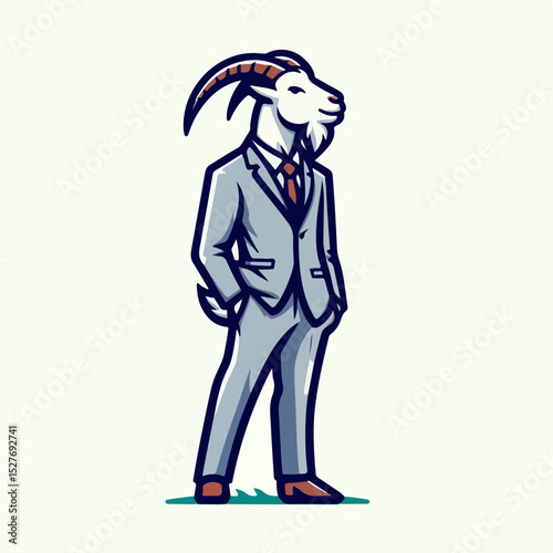 Goat in Suit: A sophisticated and stylish goat stands with poise, adorned in a tailored suit. The image radiates a blend of elegance and confidence, ready to take on any challenge