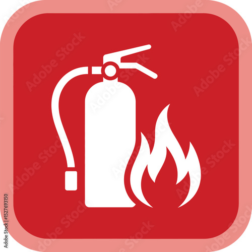 Fire Extinguisher Sign with Flames on Red Background for Safety and Emergency Preparedness in Buildings and Public Spaces with Rounded Corners