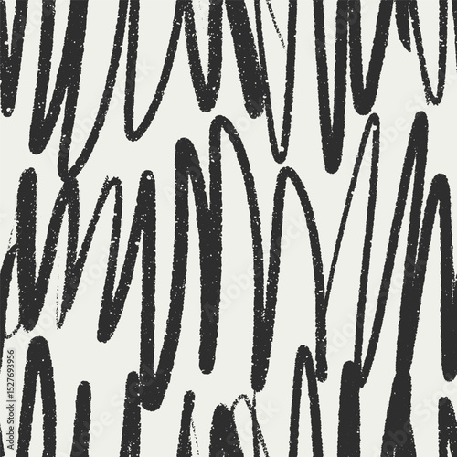 Scribble pattern, seamless abstract texture, print. Squiggles, curved lines, rough doodles in funky grunge design style, modern freehand drawing. Hand-drawn vector illustration for textile, wrapping