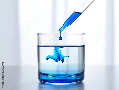 Methylene Blue Dye Dropped into Glass of Water photo