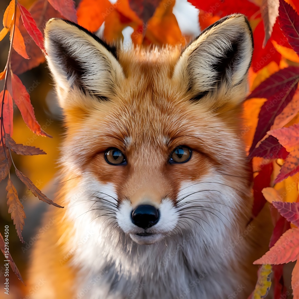 Fototapeta premium Wild red fox (Vulpes vulpes) and a cute cub in nature, showcasing their furry mammalian features as young predators