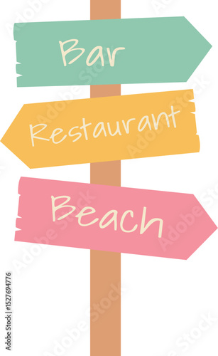 bar, restaurant, beach wooden sign illustration