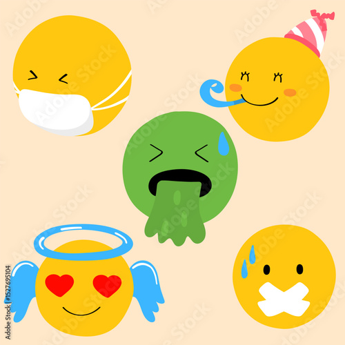 illustration of Emoji Character with Emotional Collection