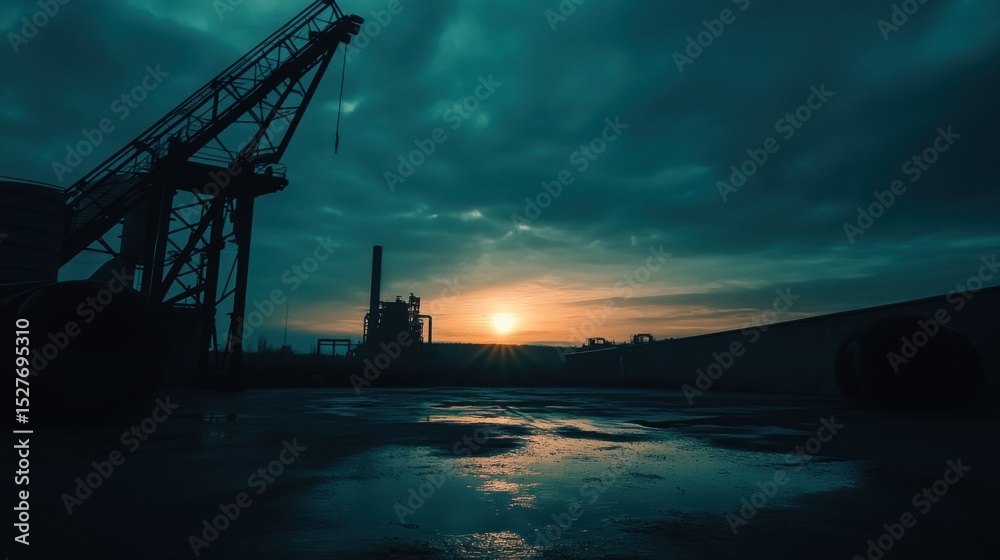 Obraz premium Industrial Sunset Silhouette
