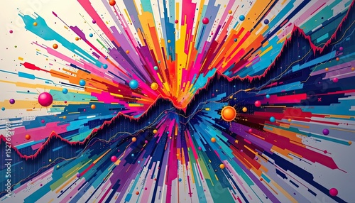 Wallpaper Mural volatile financial trend chart with vivid contrast against a dynamic multicolor explosion pattern, ultra sharp 4k. Torontodigital.ca