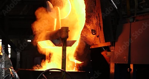 heavy industry metallurgical plant produces steel in stove 