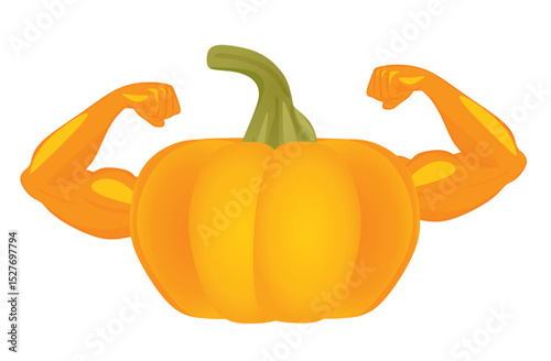 Orange pumpkin with muscles. vector	