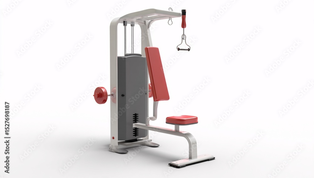 Fototapeta premium Lat pulldown machine in 3D, isolated on a white background with cartoon plastic style.