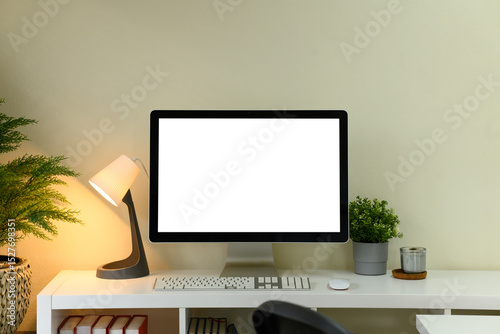Home office workspace, Empty screen display computer