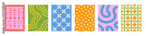 Set of Abstract vertical geometric backgrounds with colorful shapes and forms. Trendy vector illustration in style retro
