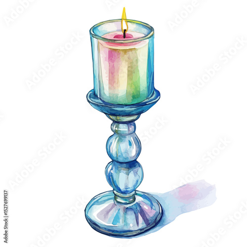 watercolor of Glass Candlestick Holder, vector high quality, isolated on a white background.