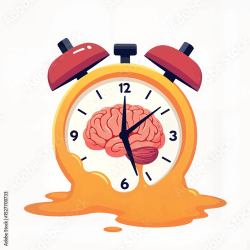 Melting clock with brain symbolizing cognitive decline, heat concept
