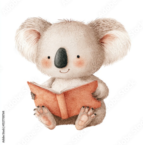 Adorable Koala engrossed in reading a book, a heartwarming scene of quiet contemplation and gentle learning.