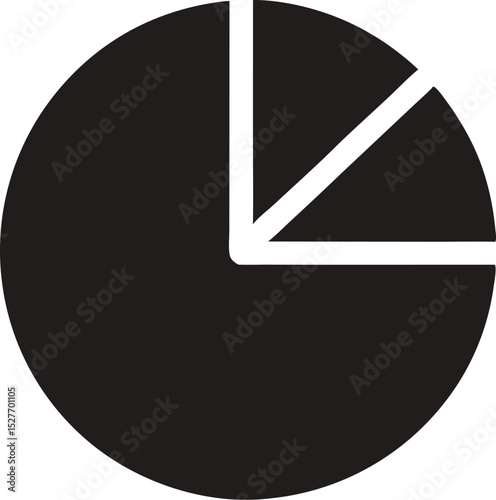Black Pie Chart Icon Illustrating Distribution, Segments, and Statistical Data on White Background