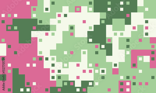 Abstract pixel art background.  Pastel green, pink  white squares create a dynamic, modern texture. Ideal for websites, presentations, or as a vibrant design element.