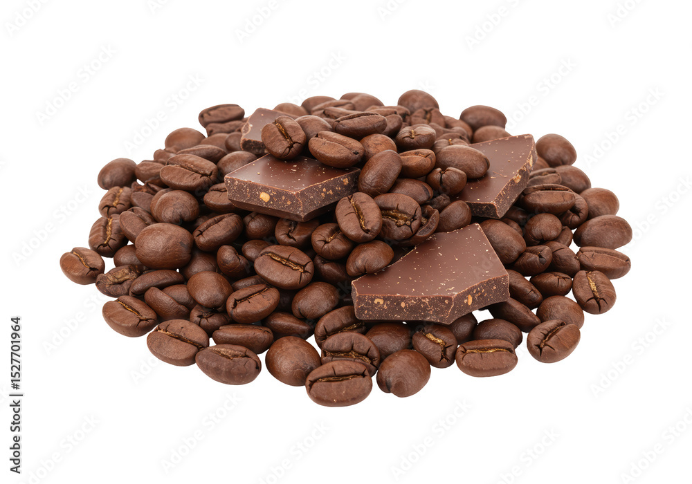 Naklejka premium Isolated Coffee Beans and Chocolate Chunks