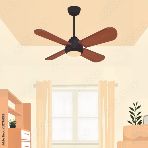 Minimalist ceiling fan in bright indoor setting, modern simplicity