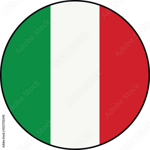 Italian flag vector circular icon on transparent background. Flag of Italy. Vector icon with black outline around the flag