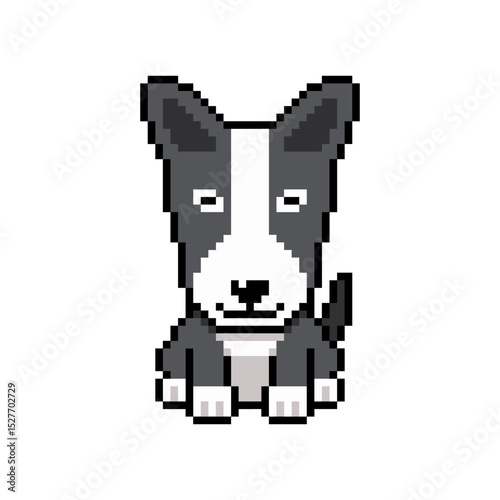 Pixel art cute bull terrier dog vector in retro style