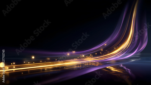 A mesmerizing abstract composition, featuring dynamic light trails and streams of golden and purple hues. This image evokes a sense of technological advancement and futuristic design.