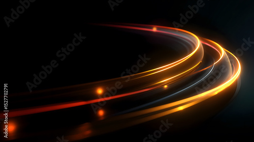 Dynamic trails of light curve gracefully against a dark backdrop, suggesting speed and fluidity, a visual metaphor for technological progress and data flow.