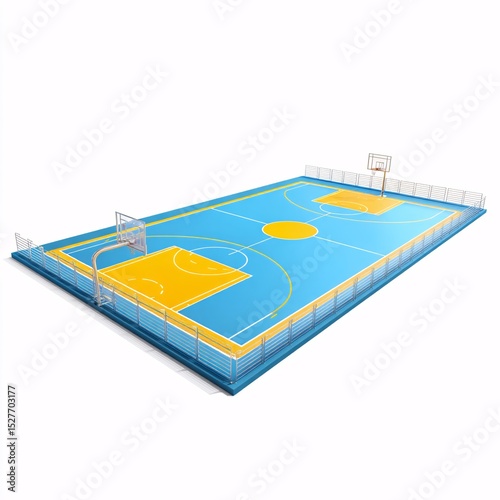 3D rendered basketball court, set against a white backdrop with plastic style.