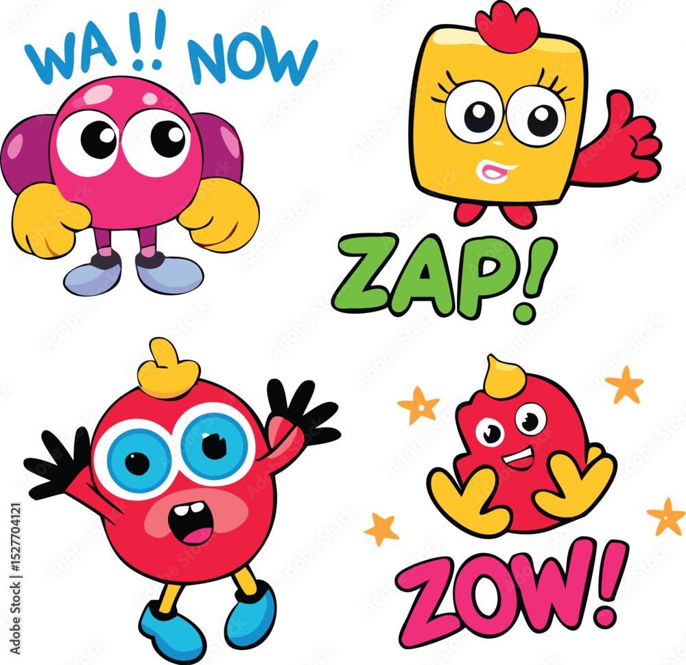 Fototapeta premium Characters: Pink berry, chicken nugget, comic expressions