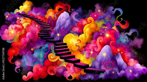 Vibrant Colorful Cloudscape with Pink Stairway to Heaven