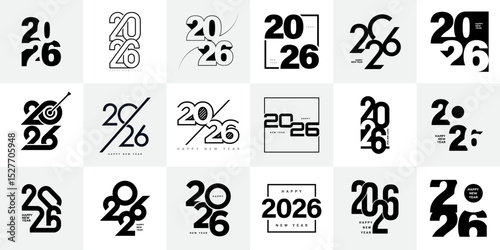 Big Set of 2026 number design template. 2026 New Year logo text design. Collection of 2026 Happy New Year.