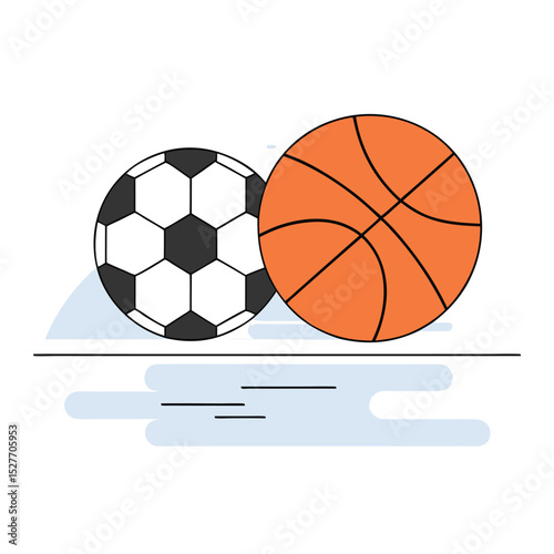 Basketball ball and basketball ball. Vector illustration in flat style.