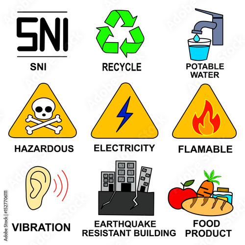A detailed vector graphic featuring essential everyday symbols. Designed with clarity and boldness, perfect for educational materials, signage mockups, or digital/print media to capture attention 