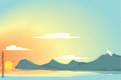 senset landscape sea and mountains