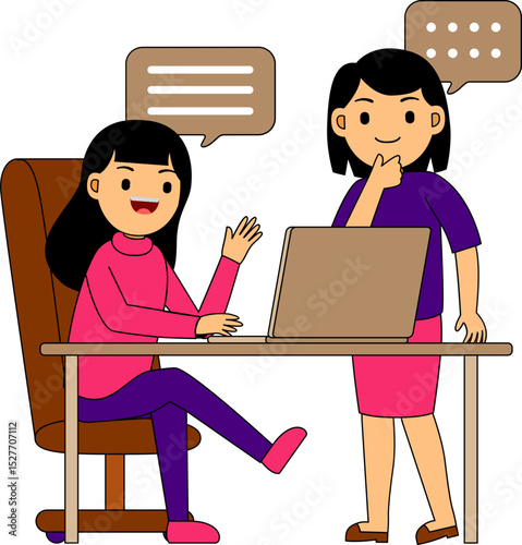 Cartoon Women Talking at a Desk